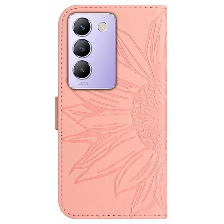 HT04 For vivo Y200e 5G / Y100 5G (Indonesia) / T3 5G (India) / V30 Lite 5G (India) Case Sunflower Leather Wallet Stand Phone Cover - Light Pink