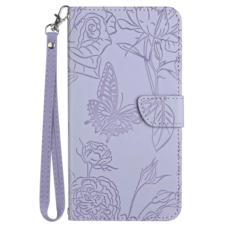 HT03 For Realme C65 4G PU Leather Phone Stand Case Imprinted Pattern Phone Wallet Cover with Hand Strap - Roxo