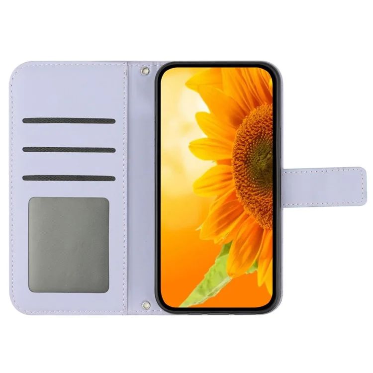 HT04 For Realme C65 4G Case Sunflower Leather Phone Cover with Wallet Stand - Light Purple
