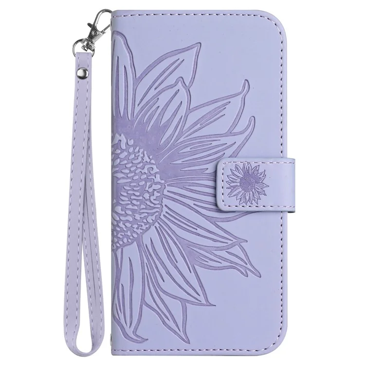 HT04 For Realme C65 4G Case Sunflower Leather Phone Cover with Wallet Stand - Light Purple