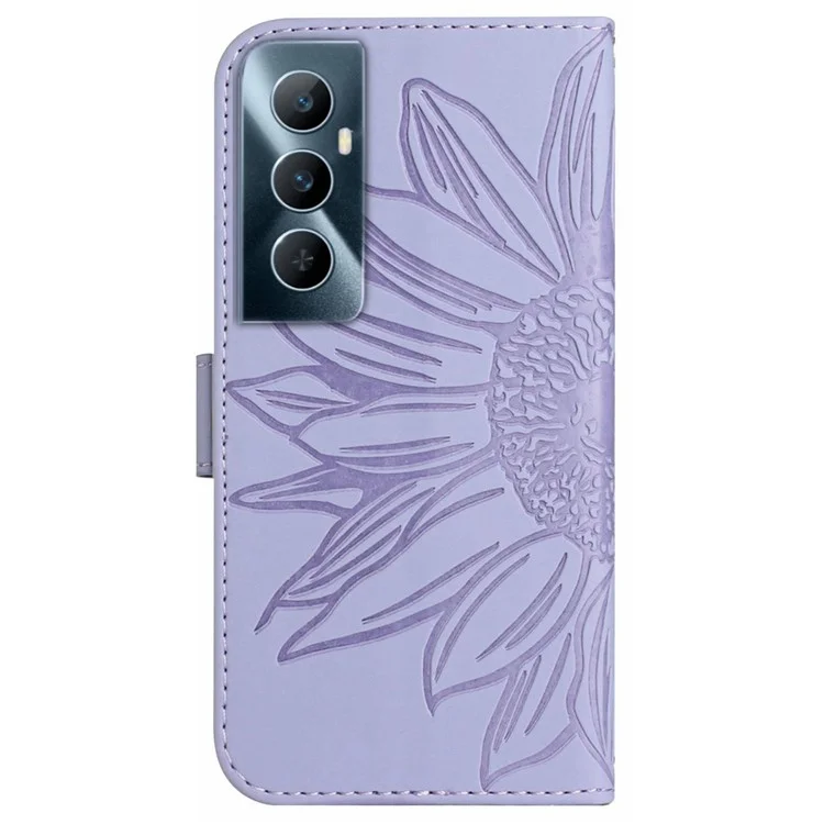 HT04 For Realme C65 4G Case Sunflower Leather Phone Cover with Wallet Stand - Light Purple