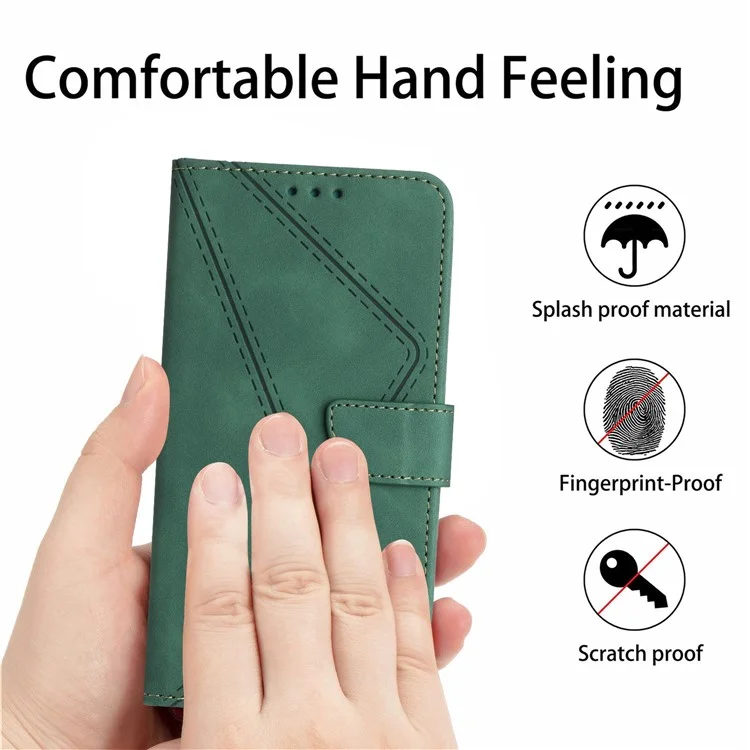 HT05 For Realme C65 4G Case Lines Imprinted PU Leather Anti-fall Phone Cover - Green