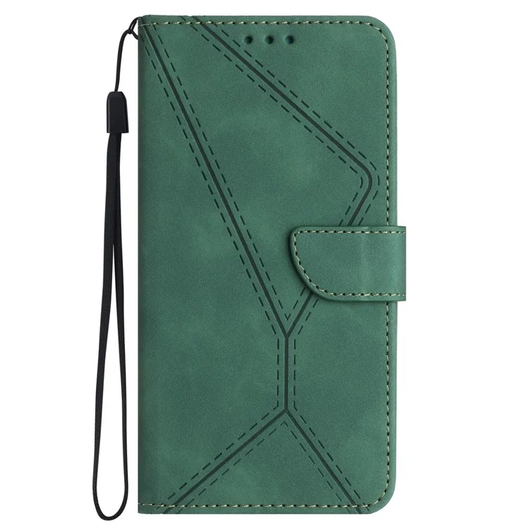 HT05 For Realme C65 4G Case Lines Imprinted PU Leather Anti-fall Phone Cover - Green