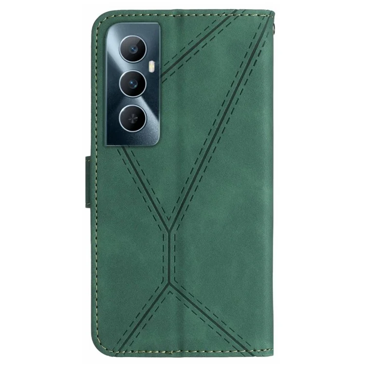 HT05 For Realme C65 4G Case Lines Imprinted PU Leather Anti-fall Phone Cover - Green