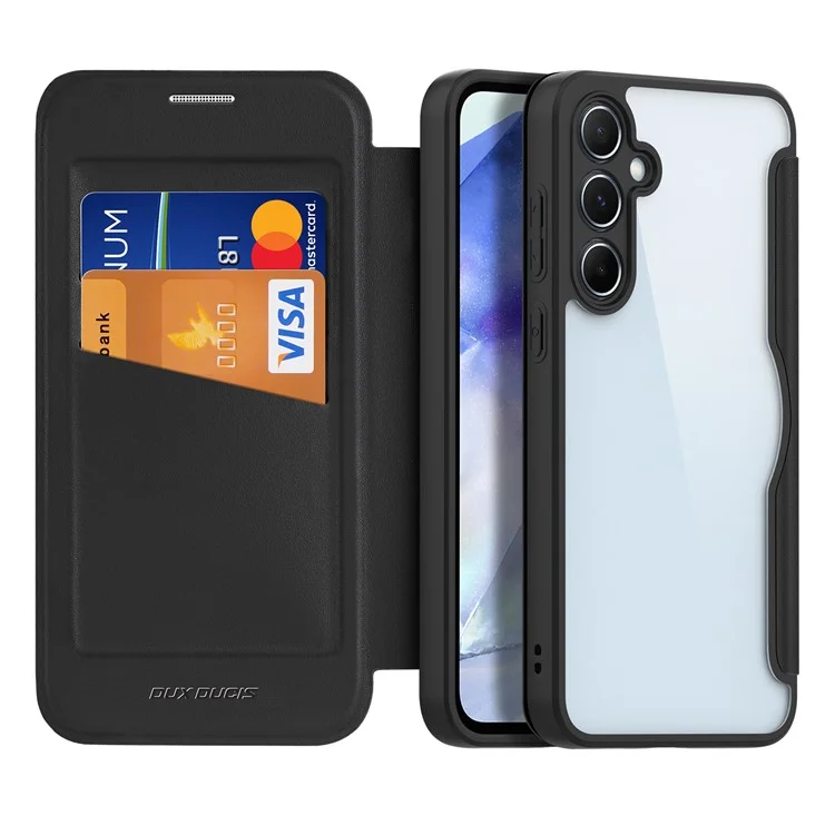 Dux Ducis Skin X Pro Für Samsung Galaxy A55 5G Magnetic Phone Hülle Lederkarten -slots Flip Cover - Schwarz