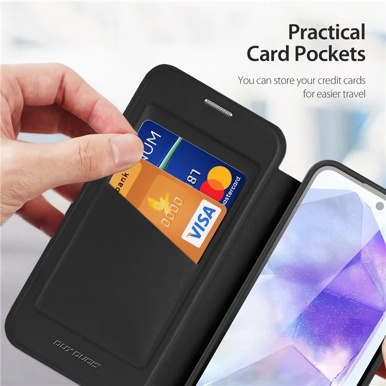 Dux Ducis Skin X Pro Für Samsung Galaxy A55 5G Magnetic Phone Hülle Lederkarten -slots Flip Cover - Schwarz