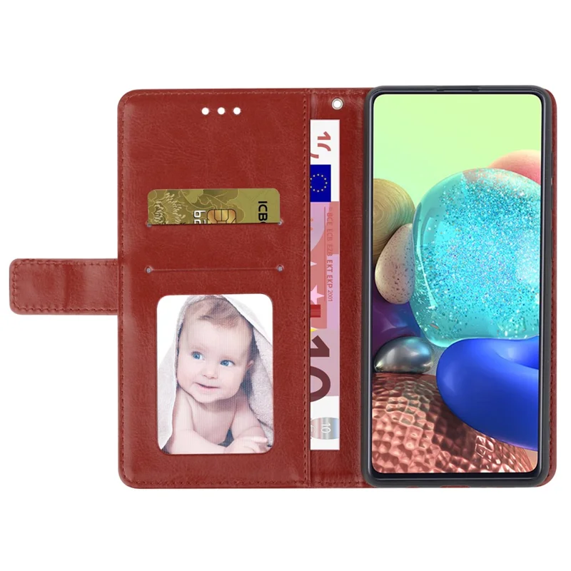 For Samsung Galaxy M55 5G / C55 5G / F55 5G Case with Wrist Strap Y Shaped Lines Imprint Leather Phone Cover - Brown