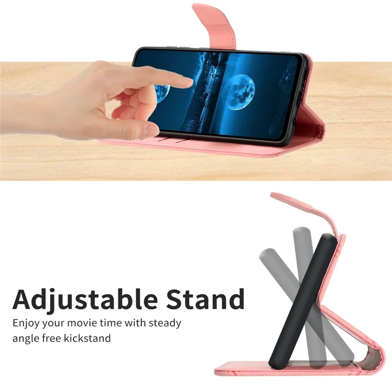 HT05 For Samsung Galaxy M55 5G / C55 5G / F55 5G Case Lines Imprinted Leather Wallet Stand Cover - Pink