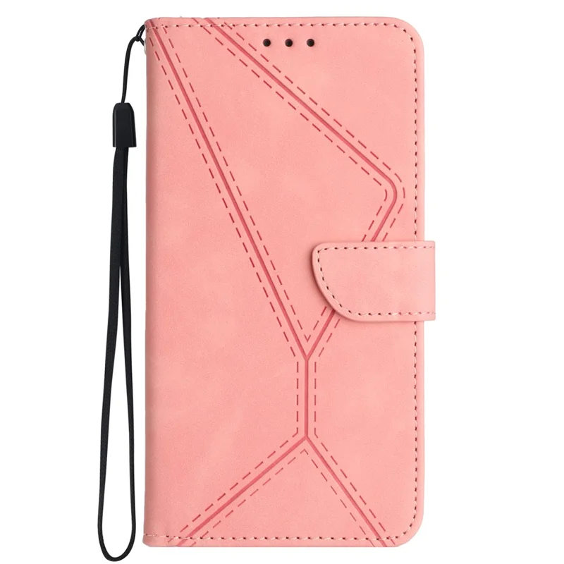 HT05 For Samsung Galaxy M55 5G / C55 5G / F55 5G Case Lines Imprinted Leather Wallet Stand Cover - Pink