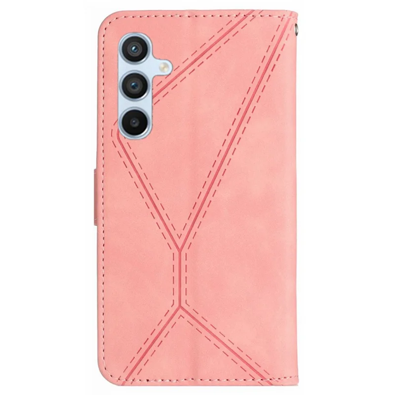 HT05 For Samsung Galaxy M55 5G / C55 5G / F55 5G Case Lines Imprinted Leather Wallet Stand Cover - Pink