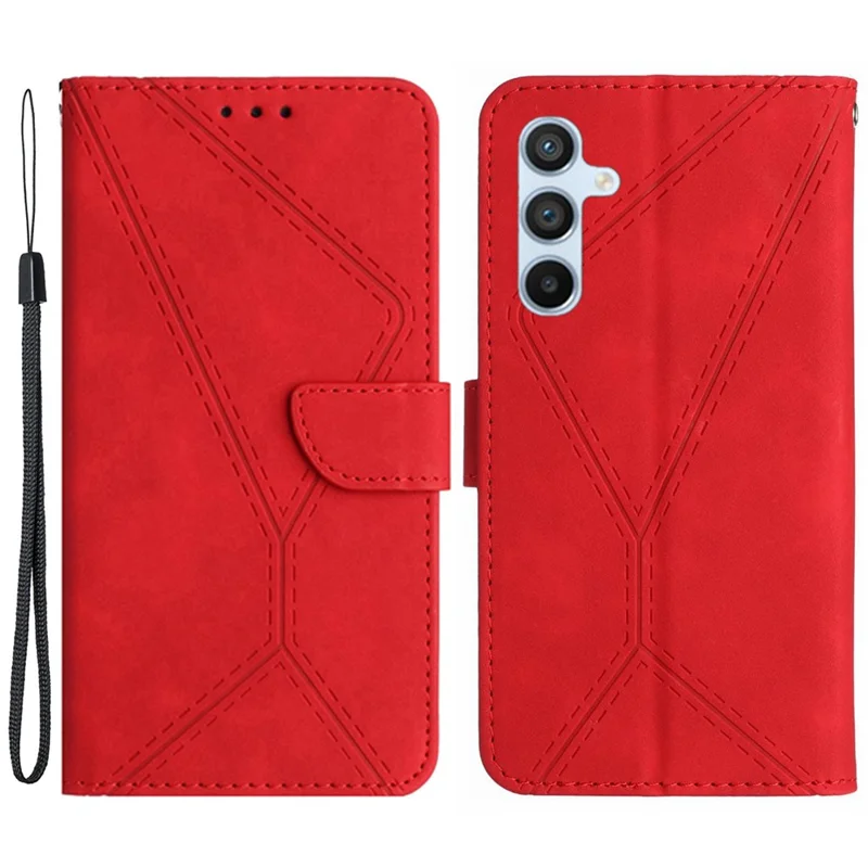 HT05 For Samsung Galaxy M55 5G / C55 5G / F55 5G Case Lines Imprinted Leather Wallet Stand Cover - Red
