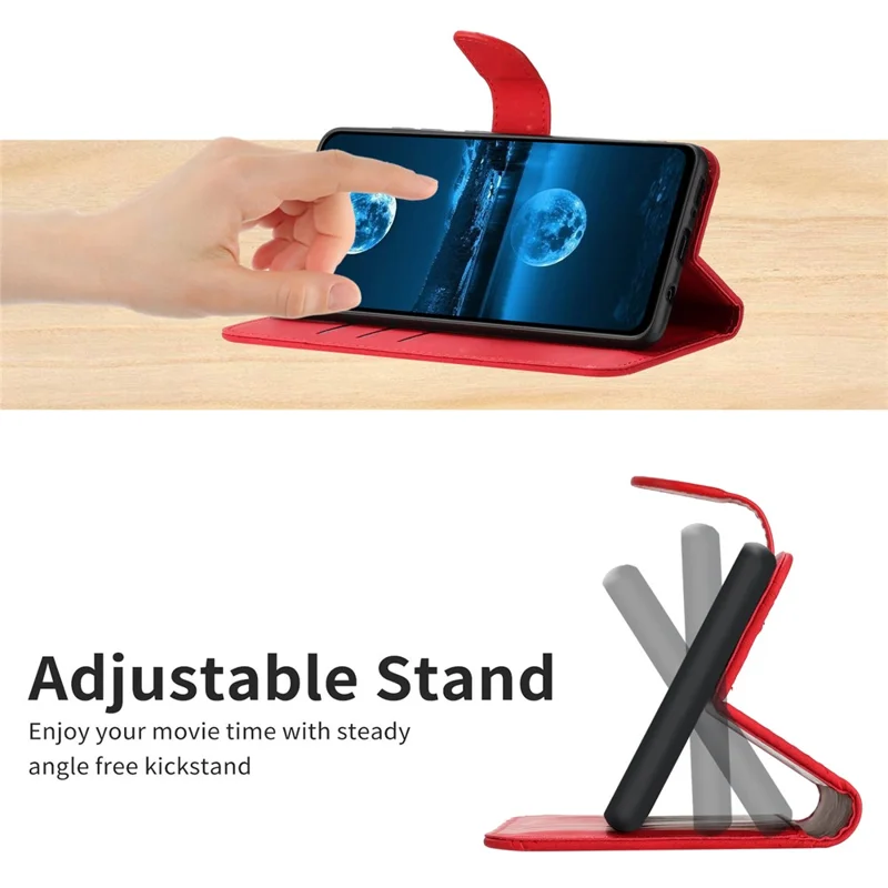 HT05 For Samsung Galaxy M55 5G / C55 5G / F55 5G Case Lines Imprinted Leather Wallet Stand Cover - Red