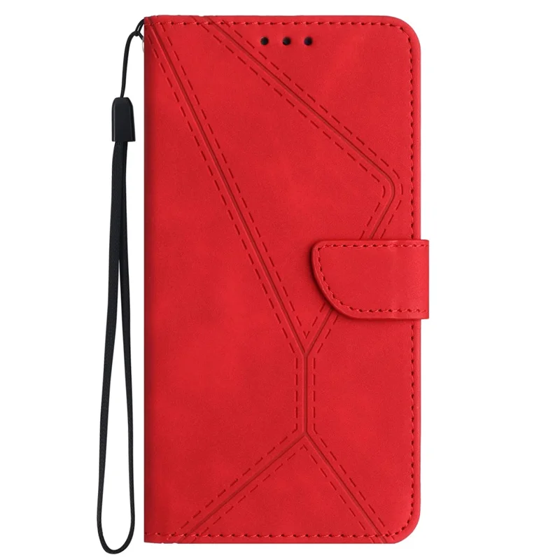 HT05 For Samsung Galaxy M55 5G / C55 5G / F55 5G Case Lines Imprinted Leather Wallet Stand Cover - Red