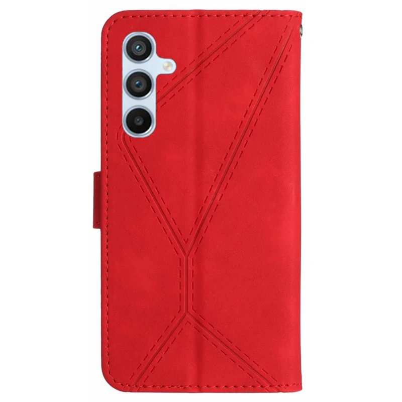 HT05 For Samsung Galaxy M55 5G / C55 5G / F55 5G Case Lines Imprinted Leather Wallet Stand Cover - Red