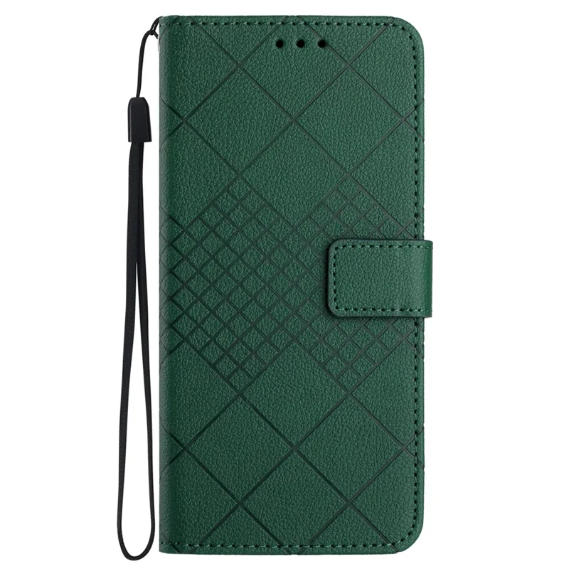 HT06 For iPhone 17e / 16e Drop-Proof Phone Case Rhombus Pattern PU Leather Wallet Cover - Green