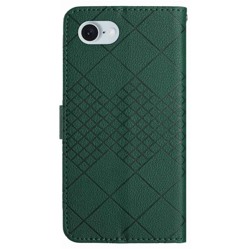HT06 For iPhone 17e / 16e Drop-Proof Phone Case Rhombus Pattern PU Leather Wallet Cover - Green