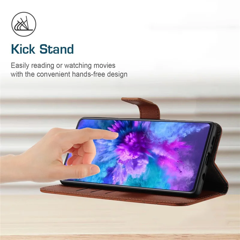 HT06 För iPhone 16e Drop-Proof mobilskal Rombmönstrad PU-läderskärmskydd - Brun