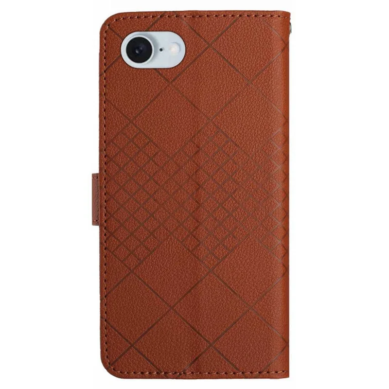 HT06 För iPhone 16e Drop-Proof mobilskal Rombmönstrad PU-läderskärmskydd - Brun
