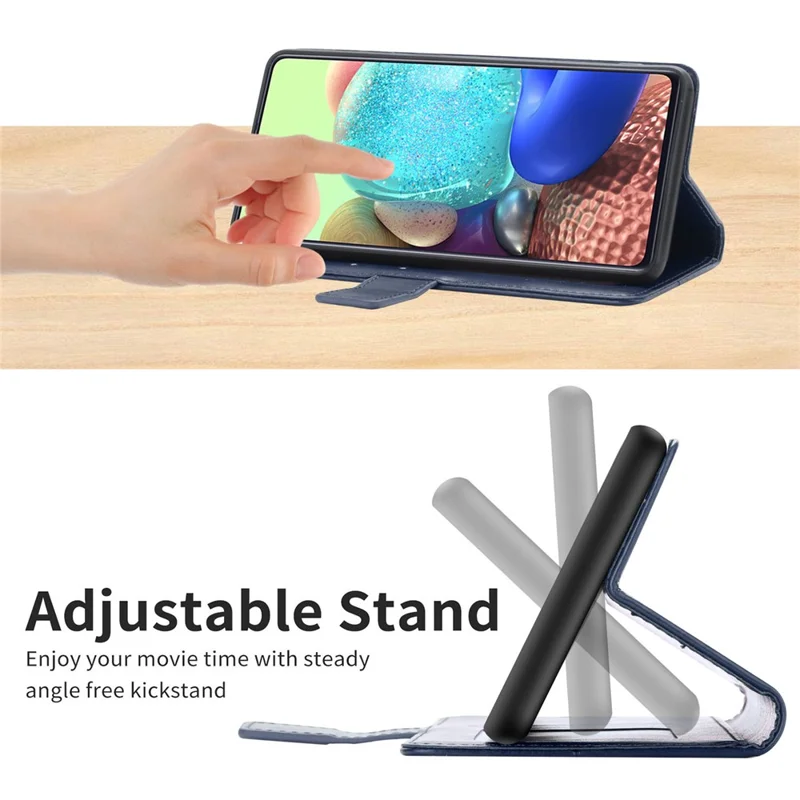 For iPhone 17e / 16e Case with Wrist Strap Y Shaped Lines Imprint Leather Phone Cover - Blue