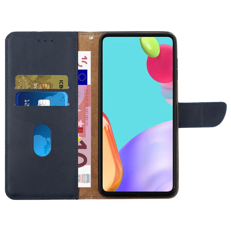 HT02 For iPhone 17e / 16e Cell Phone Cases Nappa Texture Genuine Cow Leather Stand Cover - Blue