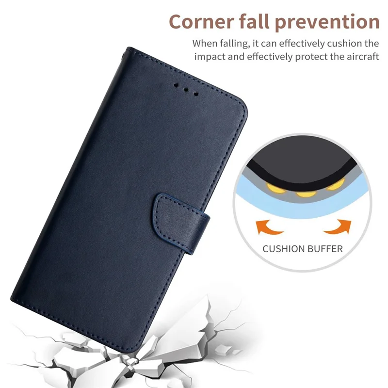 HT02 For iPhone 17e / 16e Cell Phone Cases Nappa Texture Genuine Cow Leather Stand Cover - Blue