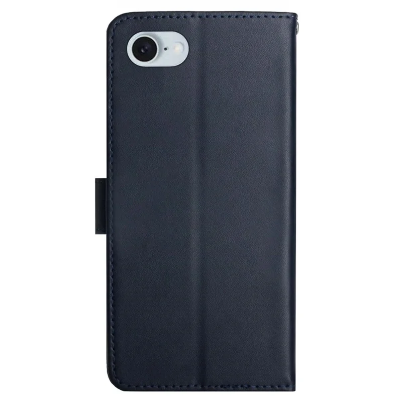 HT02 For iPhone 17e / 16e Cell Phone Cases Nappa Texture Genuine Cow Leather Stand Cover - Blue