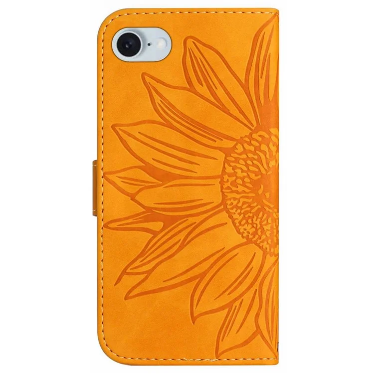 HT04 For iPhone 16e Case with Wrist Strap Sunflower Pattern Phone Wallet Cover - Yellow