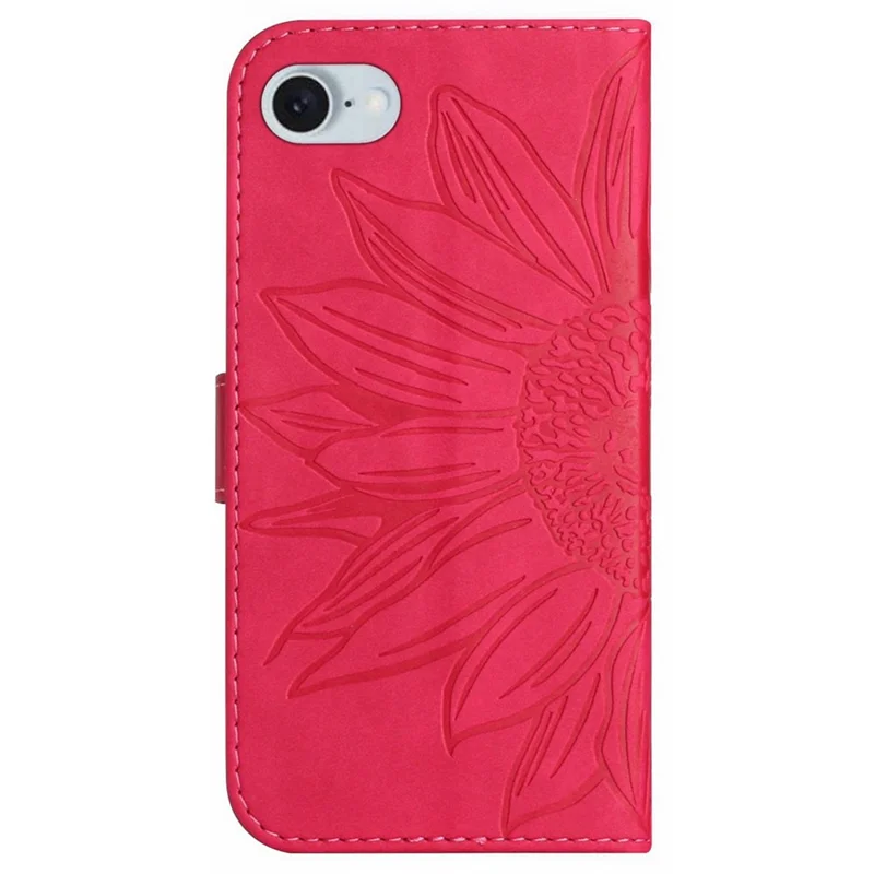 HT04 For iPhone 17e / 16e Case with Wrist Strap Sunflower Pattern Phone Wallet Cover - Rose