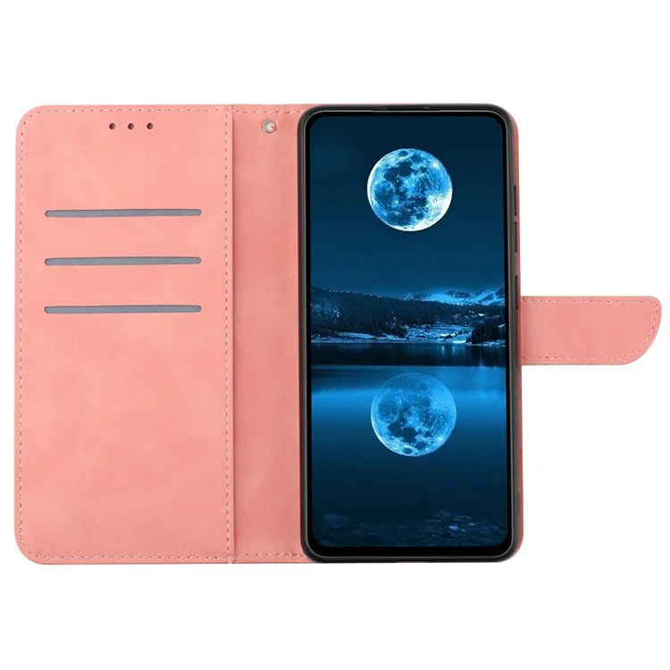 HT05 For iPhone 16e Case Shockproof Lines Imprinted PU Leather Phone Cover - Pink