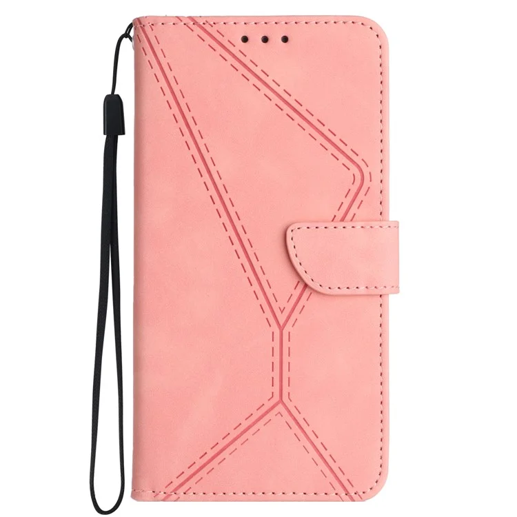 HT05 For iPhone 16e Case Shockproof Lines Imprinted PU Leather Phone Cover - Pink