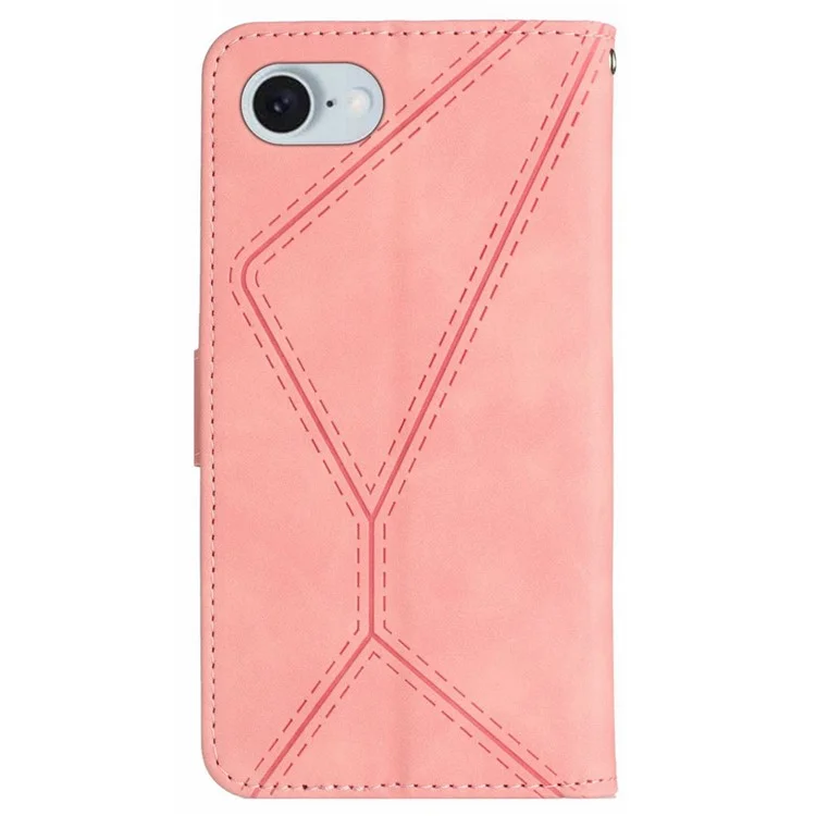 HT05 For iPhone 16e Case Shockproof Lines Imprinted PU Leather Phone Cover - Pink