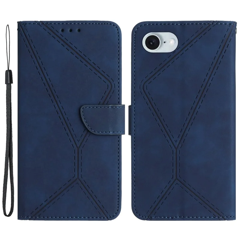 HT05 For iPhone 17e / 16e Case Shockproof Lines Imprinted PU Leather Phone Cover - Blue