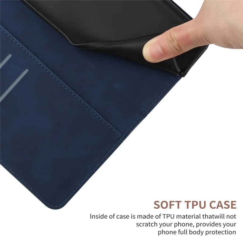 HT05 For iPhone 17e / 16e Case Shockproof Lines Imprinted PU Leather Phone Cover - Blue
