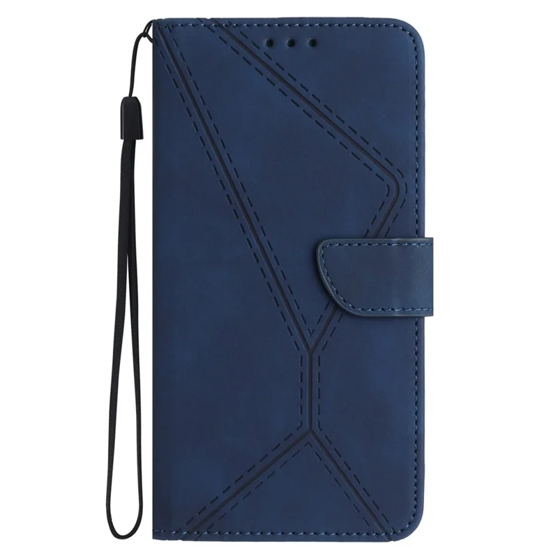 HT05 For iPhone 17e / 16e Case Shockproof Lines Imprinted PU Leather Phone Cover - Blue