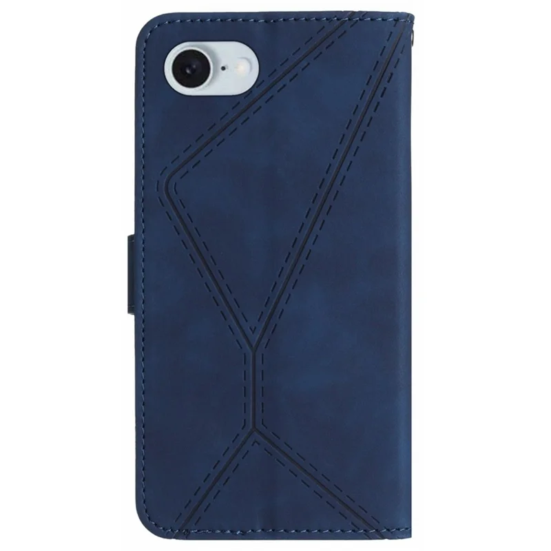 HT05 For iPhone 17e / 16e Case Shockproof Lines Imprinted PU Leather Phone Cover - Blue