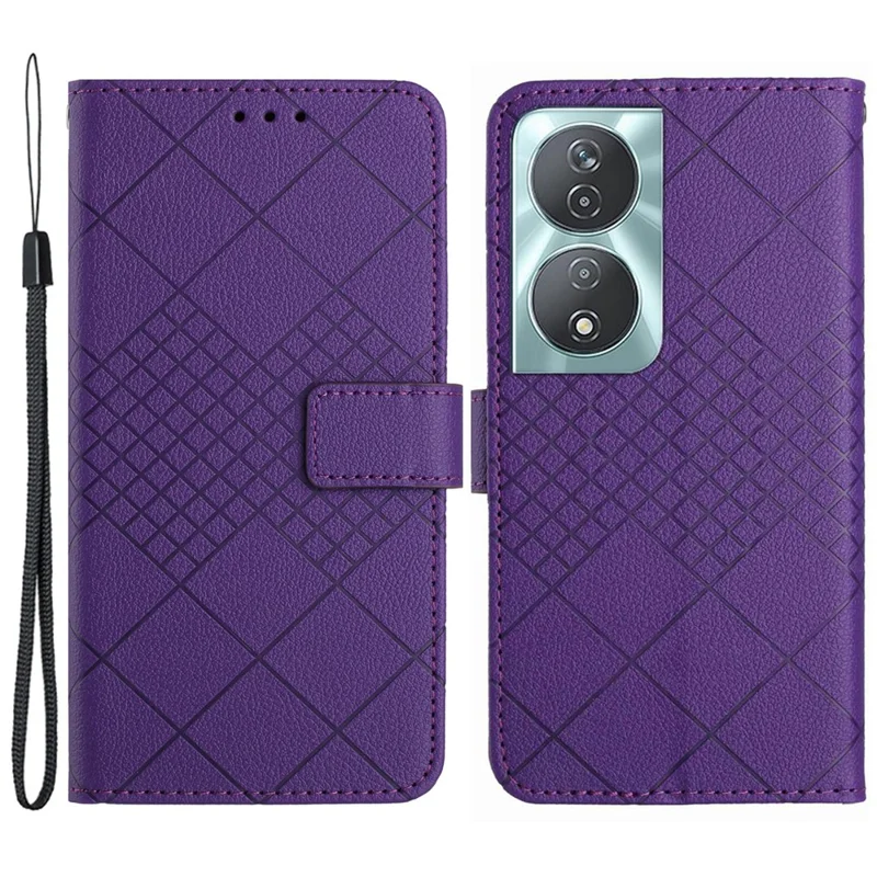 HT06 For Honor 90 Smart / X7b 4G Drop-proof Phone Case Shockproof PU Leather Wallet Cover - Dark Purple