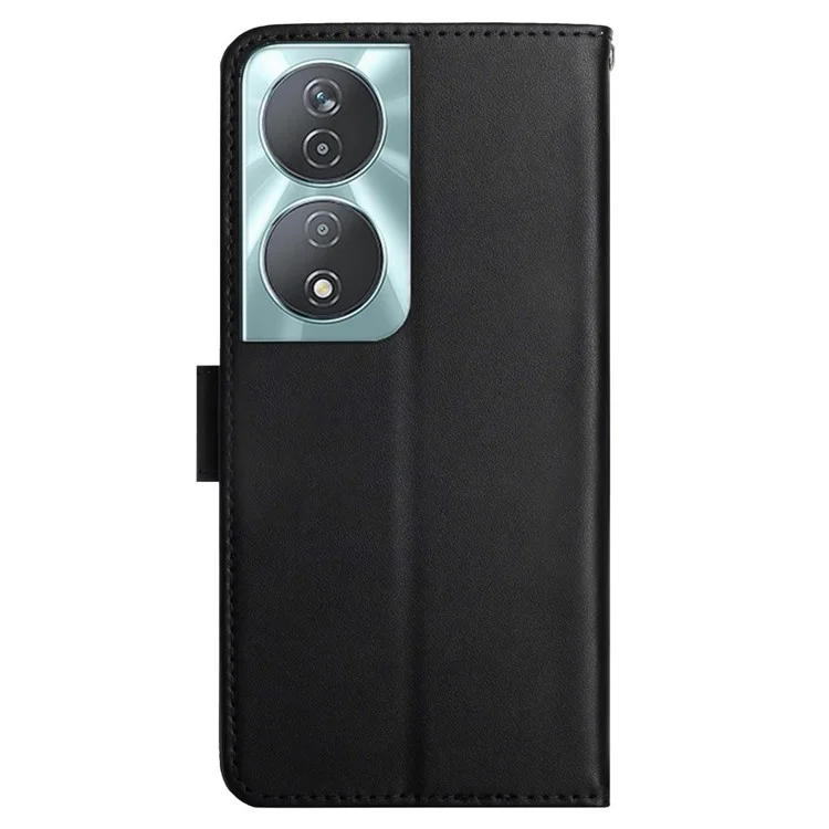 HT02 For Honor 90 Smart Cell Phone Cases Nappa Texture Genuine Cow Leather Stand Cover - Black