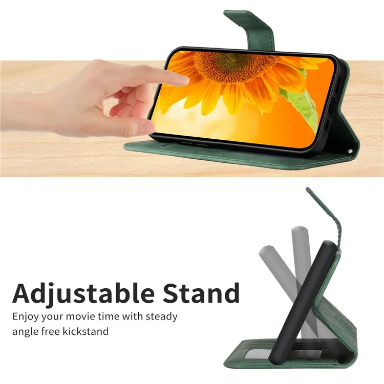 HT04 For Honor 90 Smart / X7b 4G Leather Wallet Case Sunflower Phone Cover with Wrist Strap - Dark Green