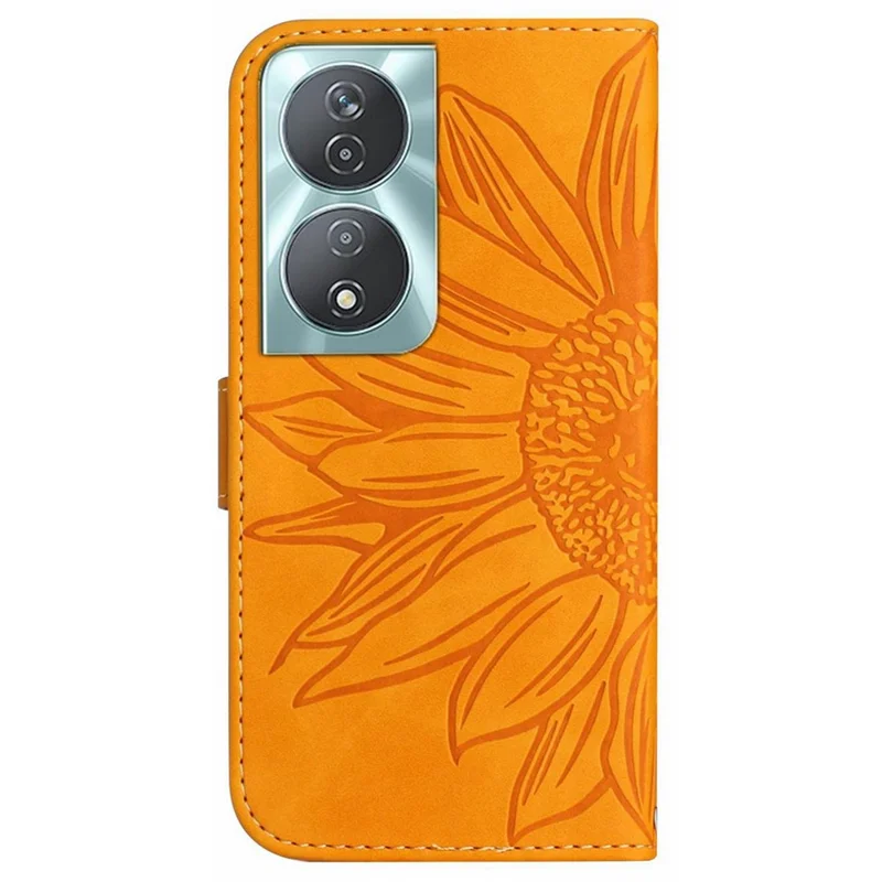 HT04 For Honor 90 Smart / X7b 4G Leather Wallet Case Sunflower Phone Cover with Wrist Strap - Yellow
