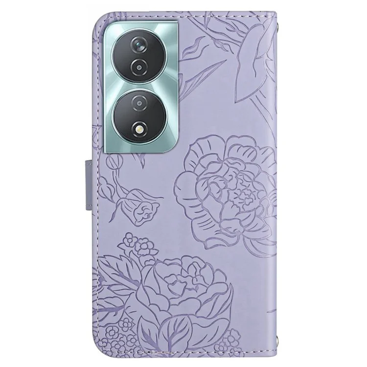HT03 For Honor 90 Smart /  X7b 4G Crossbody Leather Phone Case Butterfly Wallet Cover - Purple