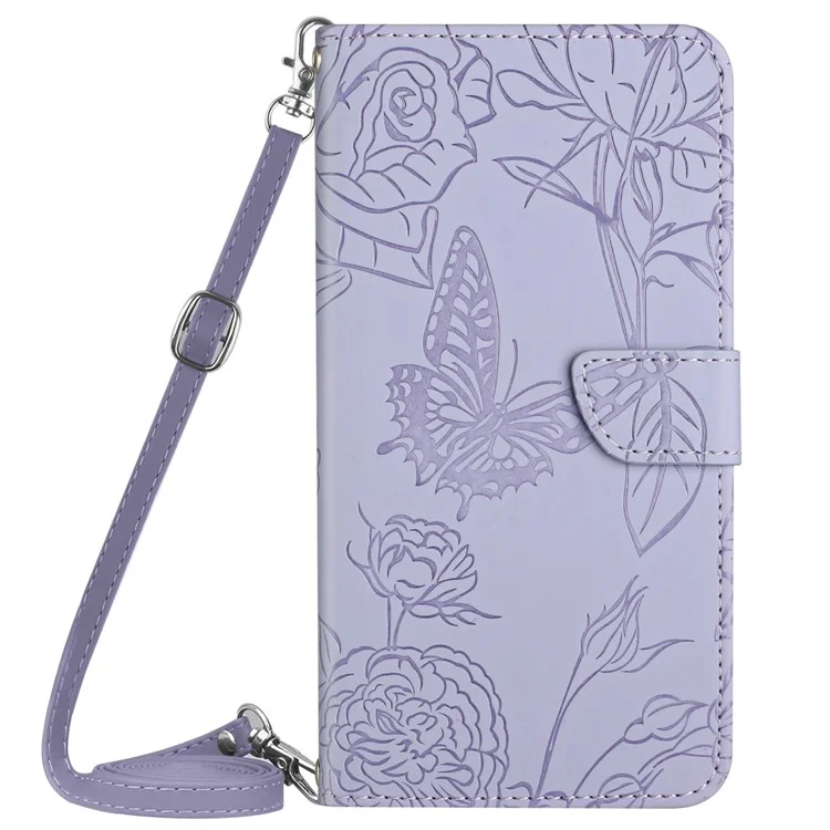 HT03 For Honor 90 Smart /  X7b 4G Crossbody Leather Phone Case Butterfly Wallet Cover - Purple