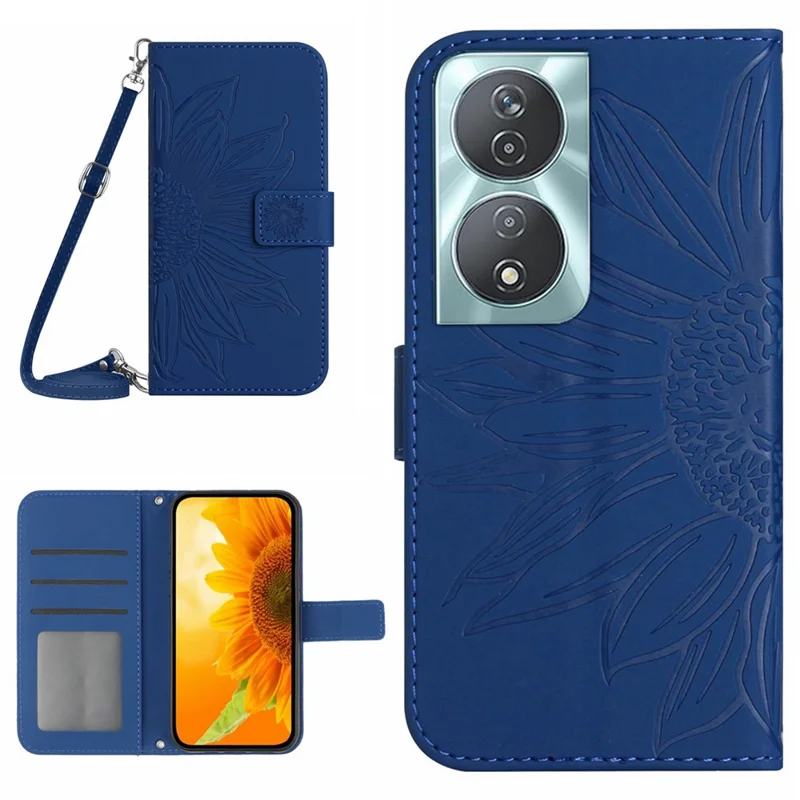 HT04 Pour Honor 90 Smart / X7b Étui 4G Tournesol Cuir Housse de Téléphone avec Bandoulière - Saphir