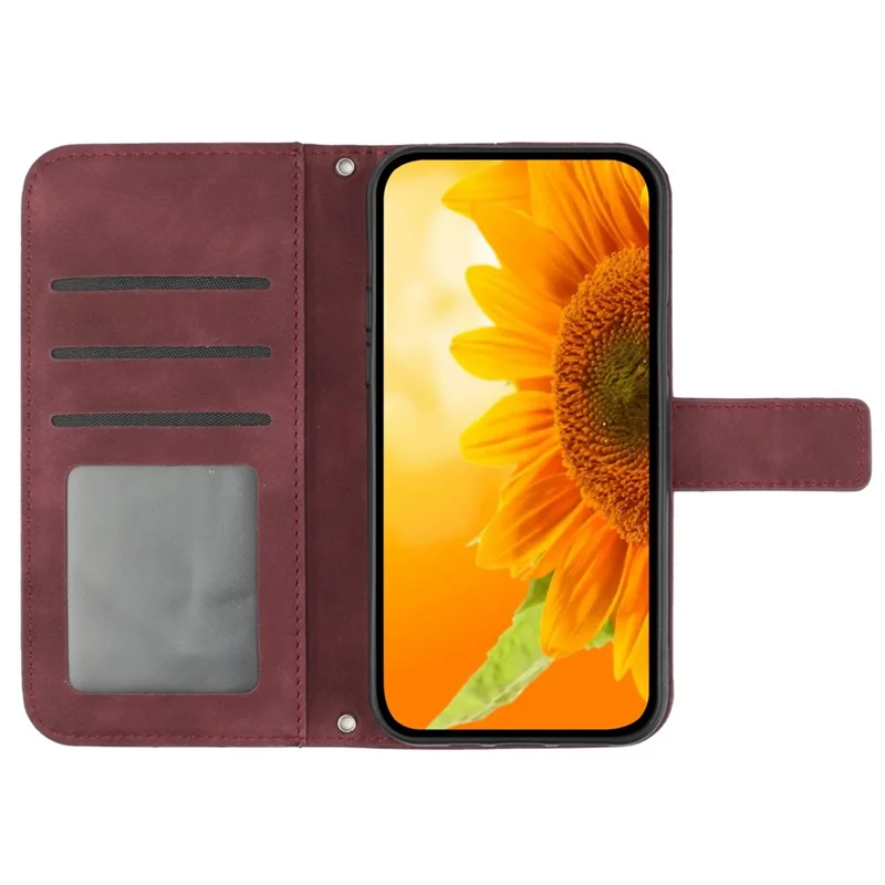 HT04 For Honor 90 Smart / X7b 4G Case Sunflower Leather Phone Cover with Shoulder Strap - Wine Red