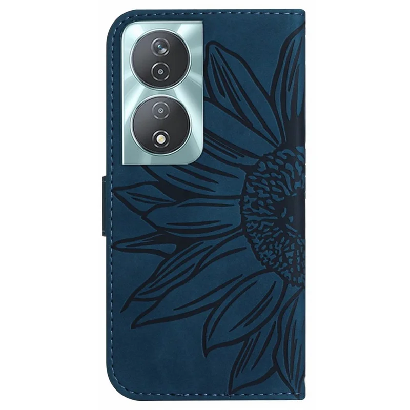 HT04 For Honor 90 Smart / X7b 4G Case Sunflower Leather Phone Cover with Shoulder Strap - Dark Blue