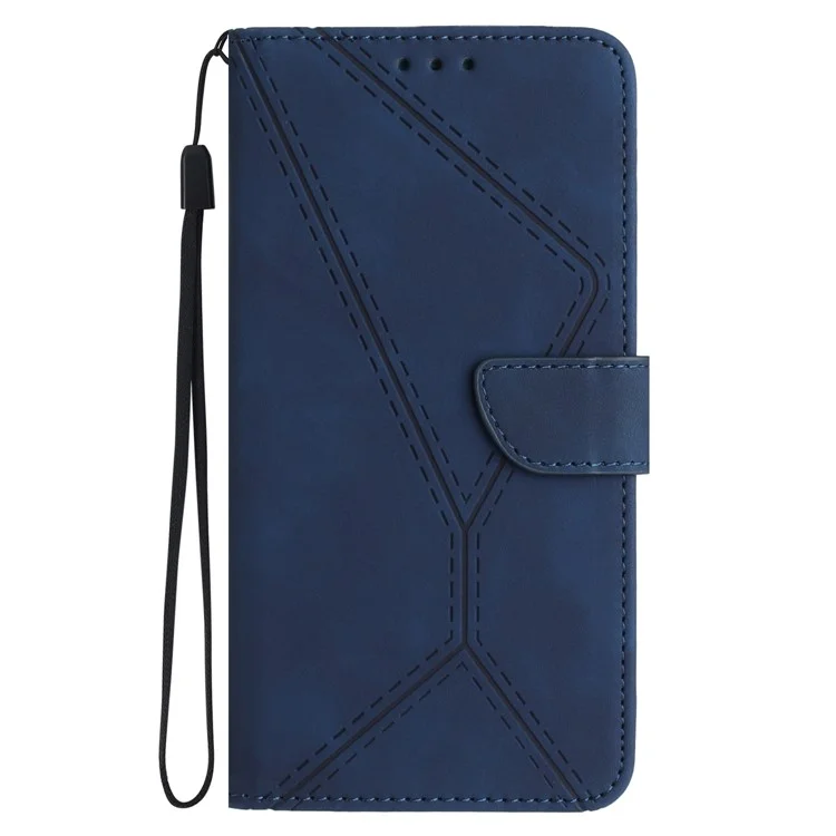 HT05 For Honor 90 Smart / X7b 4G Magnetic Phone Case Lines Imprinted Leather Flip Stand Cover - Blue