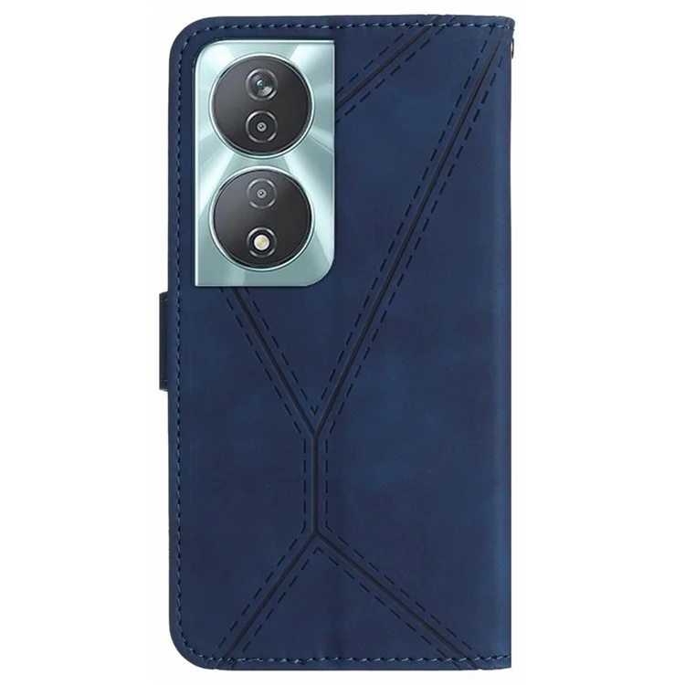 HT05 For Honor 90 Smart / X7b 4G Magnetic Phone Case Lines Imprinted Leather Flip Stand Cover - Blue