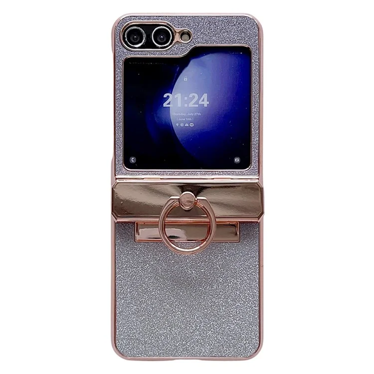 For Samsung Galaxy Z Flip5 5G Glitter Design Hard PC Phone Cover with Ring Kickstand - Purple