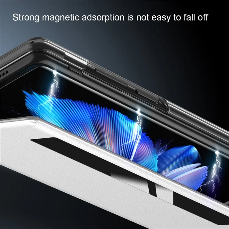 For vivo X Fold3 Magnetic Phone Case View Window PU Leather+PC Cover with Hidden Kickstand - White