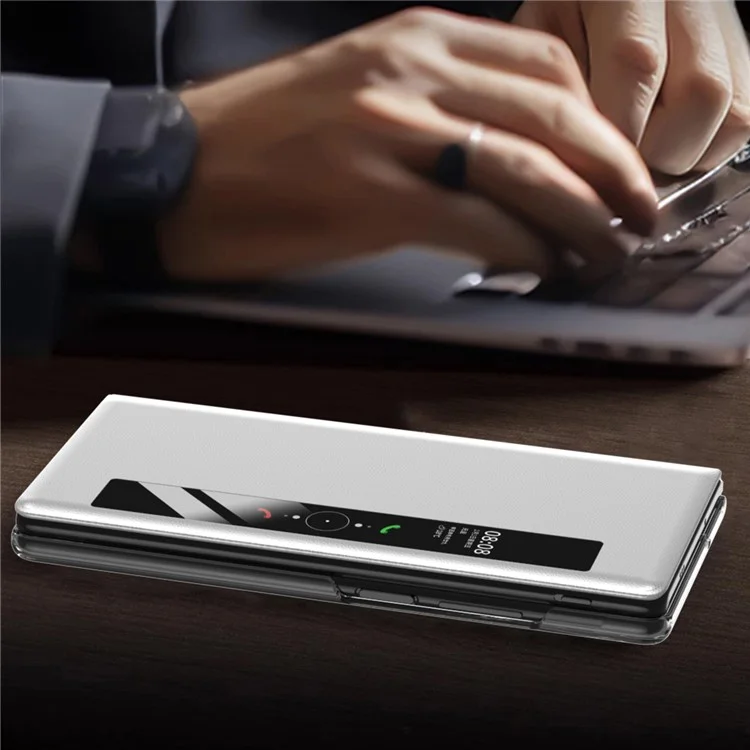 For vivo X Fold3 Magnetic Phone Case View Window PU Leather+PC Cover with Hidden Kickstand - White