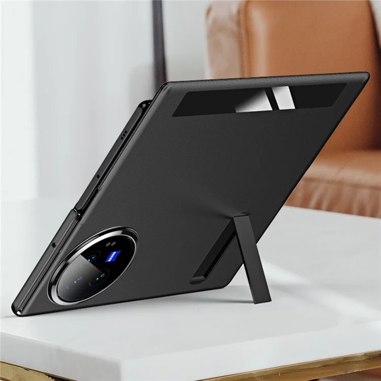 For vivo X Fold3 Magnetic Phone Case View Window PU Leather+PC Cover with Hidden Kickstand - White